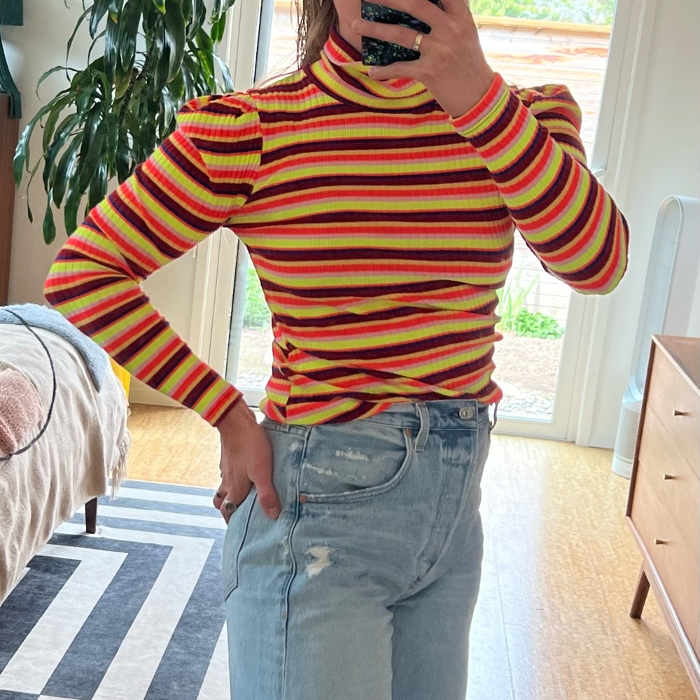 Maeve neon-striped turtleneck for Anthropologie size medium